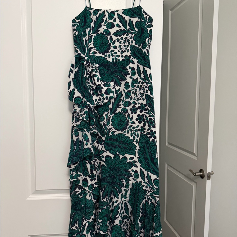 J. Crew Asymmetrical Dress in Green and White Floral